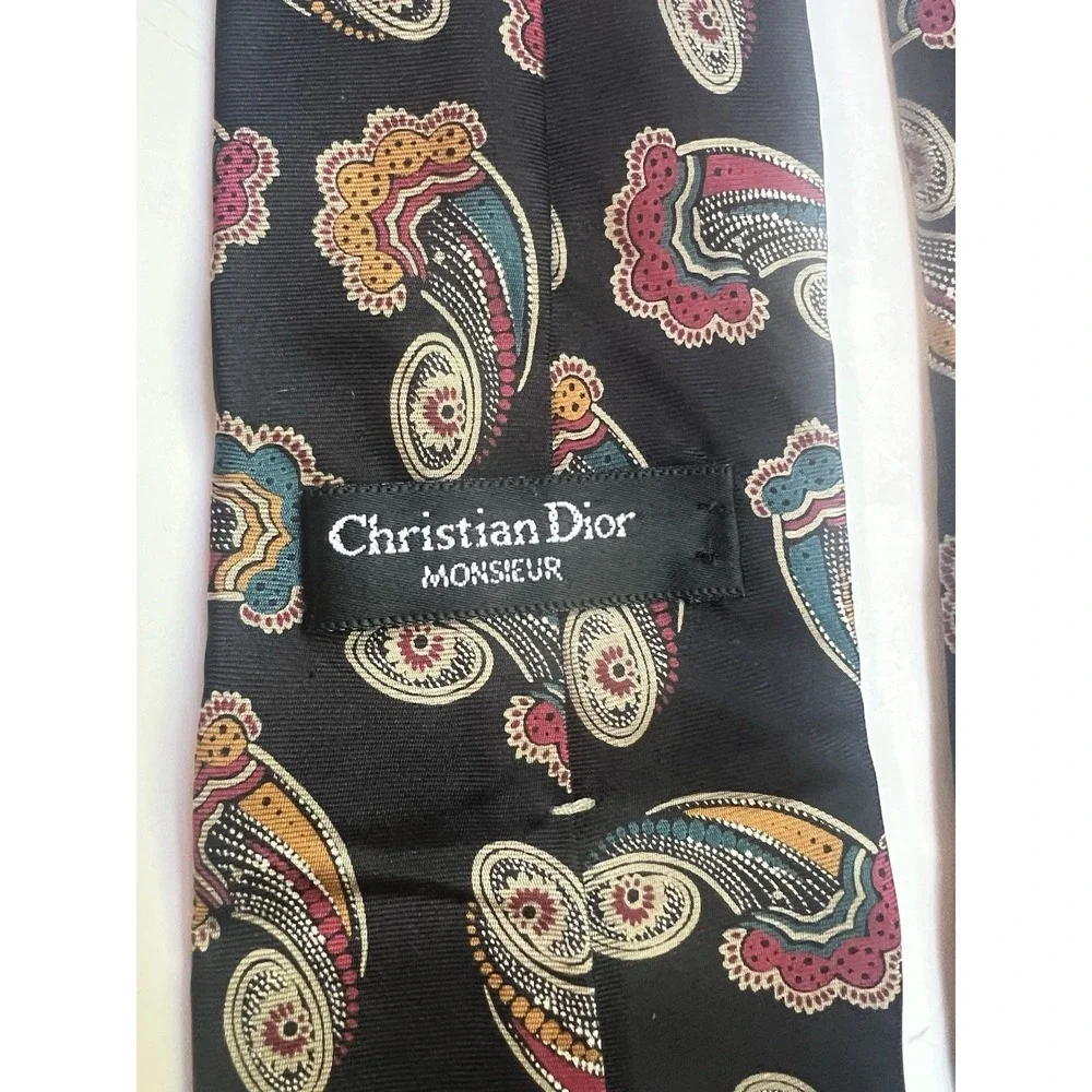 Christian Dior Monsieur 100% Silk Italy Rare Pattern Black Blue Pink Cloud Swirl